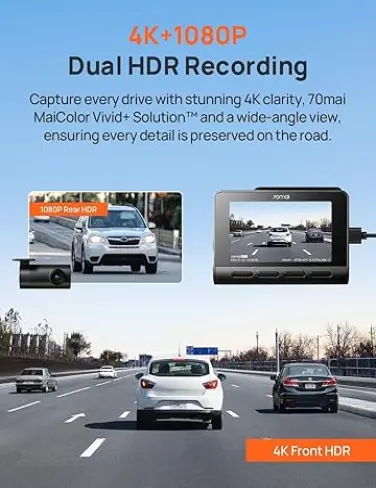 ست دوربین جلو و عقب خودروی سوِنتی مِی مدل 70mai 4K A810 HDR Dash Cam--1